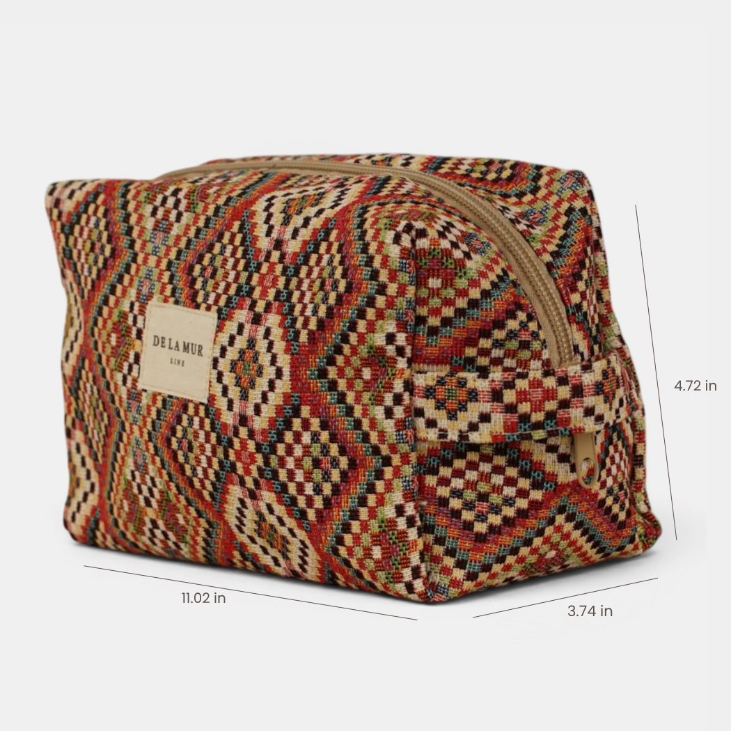 Geometric Jacquard Squared Makeup Bag – Red Multicolor (Otto)