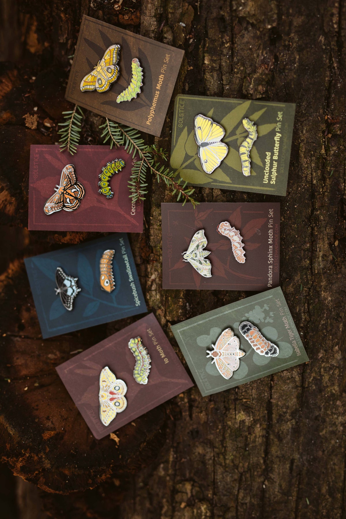 Tomato Hornworm Enamel Pin Set - tomato worm sphinx hawkmoth