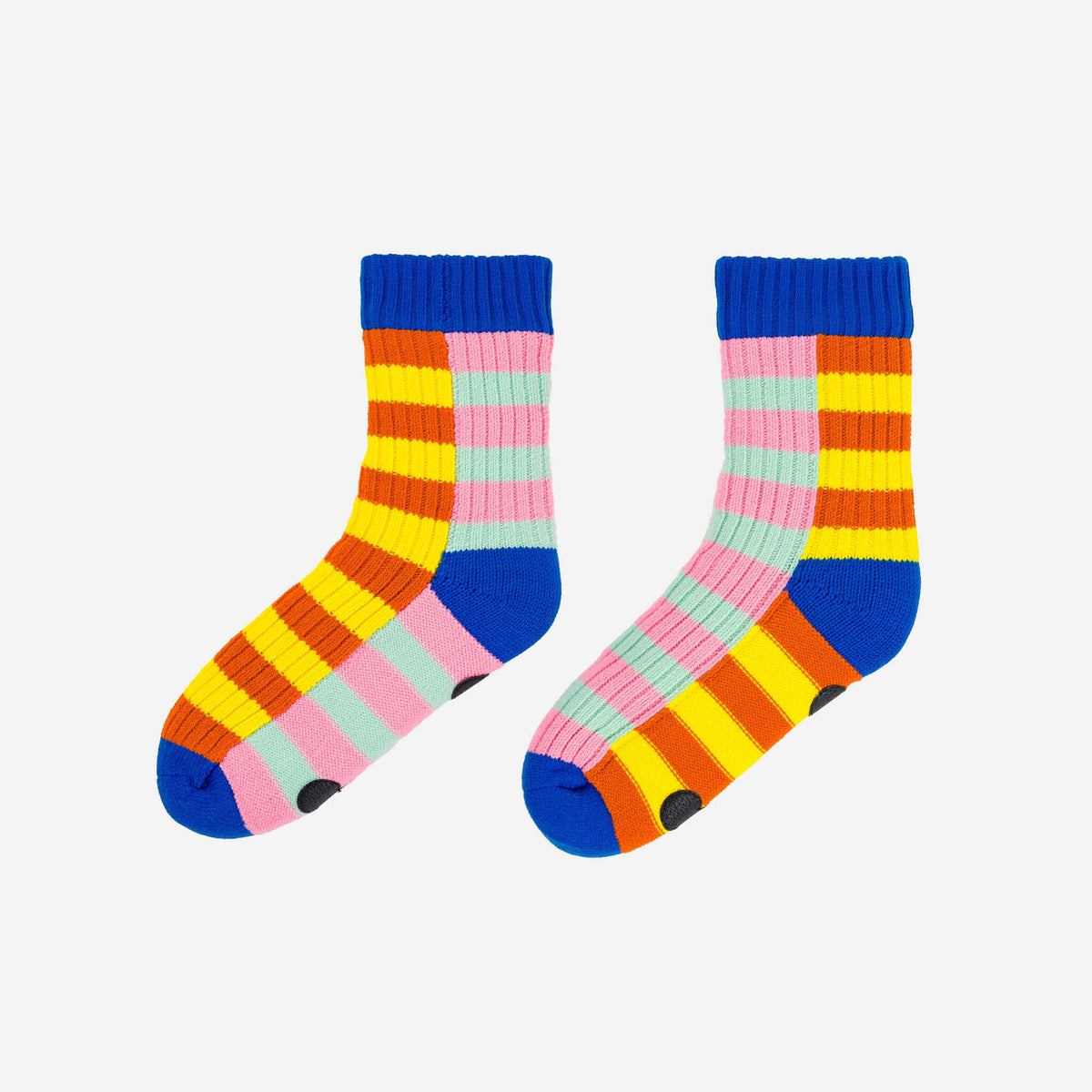Super Stripe Knit House Socks: Cobalt Flame / L/XL - W 9.5-12.5<br>M 8-11