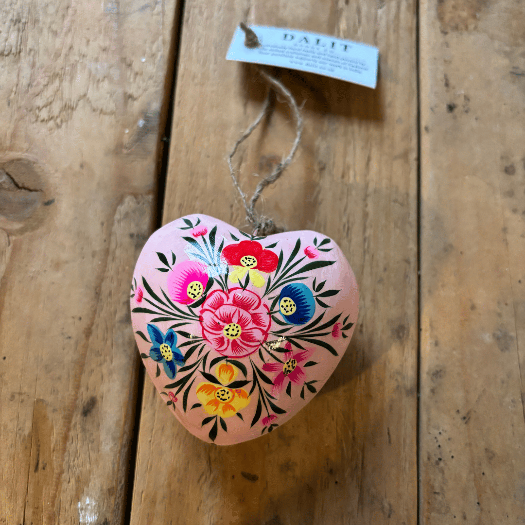 Hanging Heart Decoration  – 3″ | Pink Floral