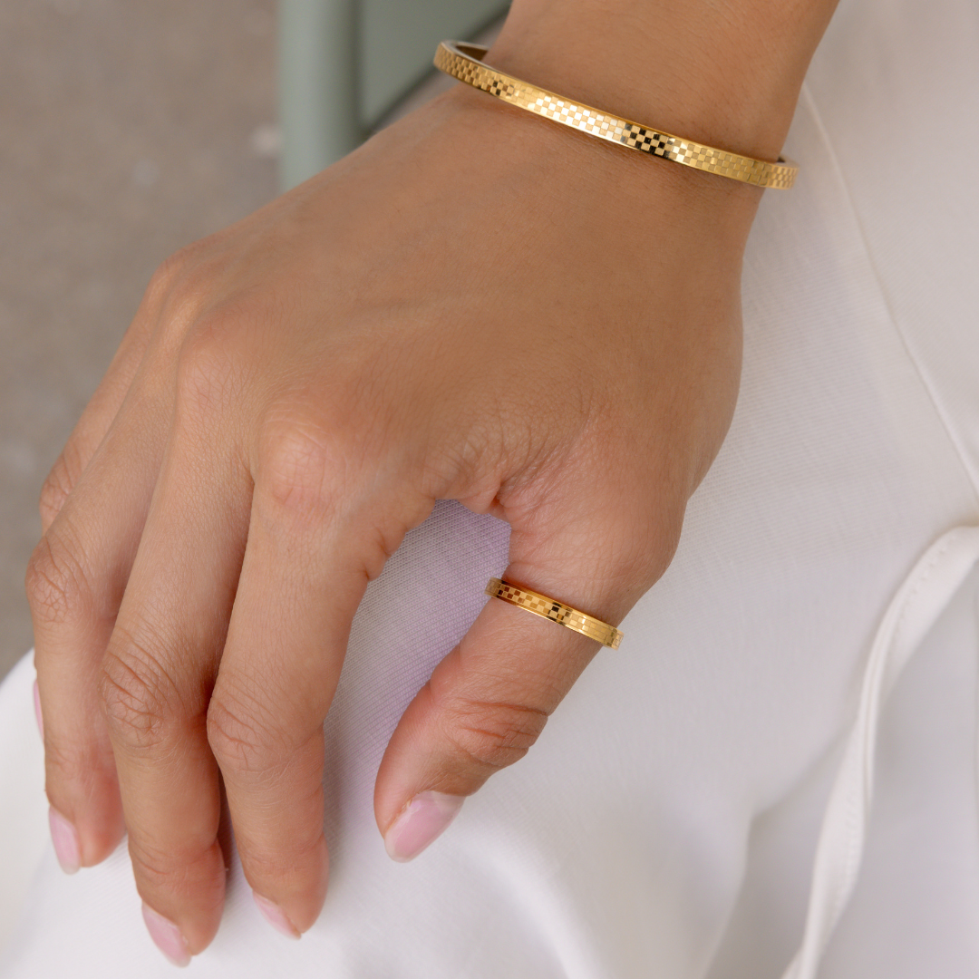 Chess Waterproof Gold Bangle Bracelet