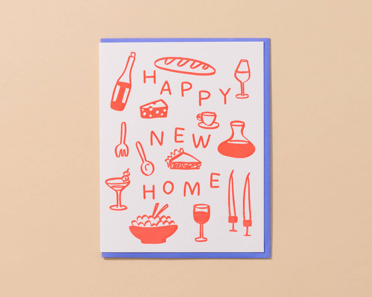Happy New Home Letterpress Food Icons Housewarming Card