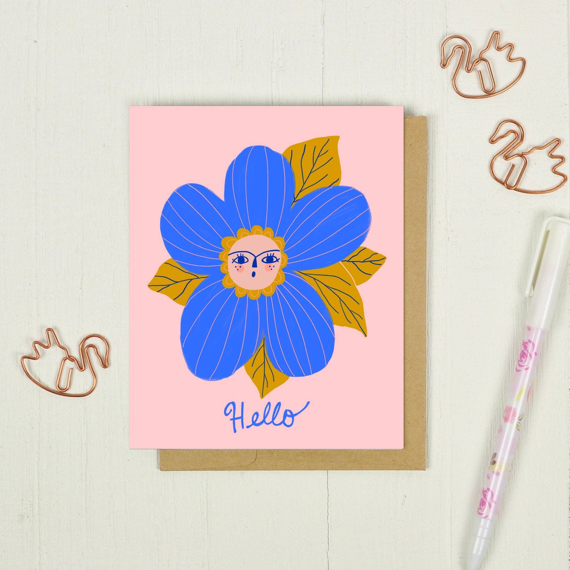Hello Flower - Greeting Card: 4.25 x 5.5 inches