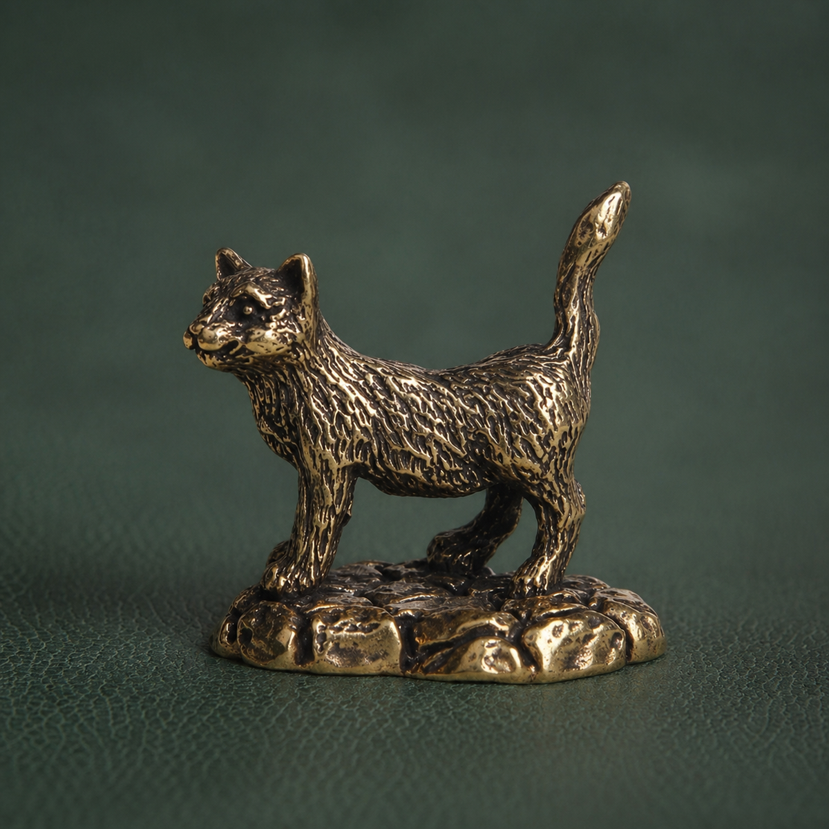 Antique Brass Reclining Cat Figurine Desktop Ornament: A1