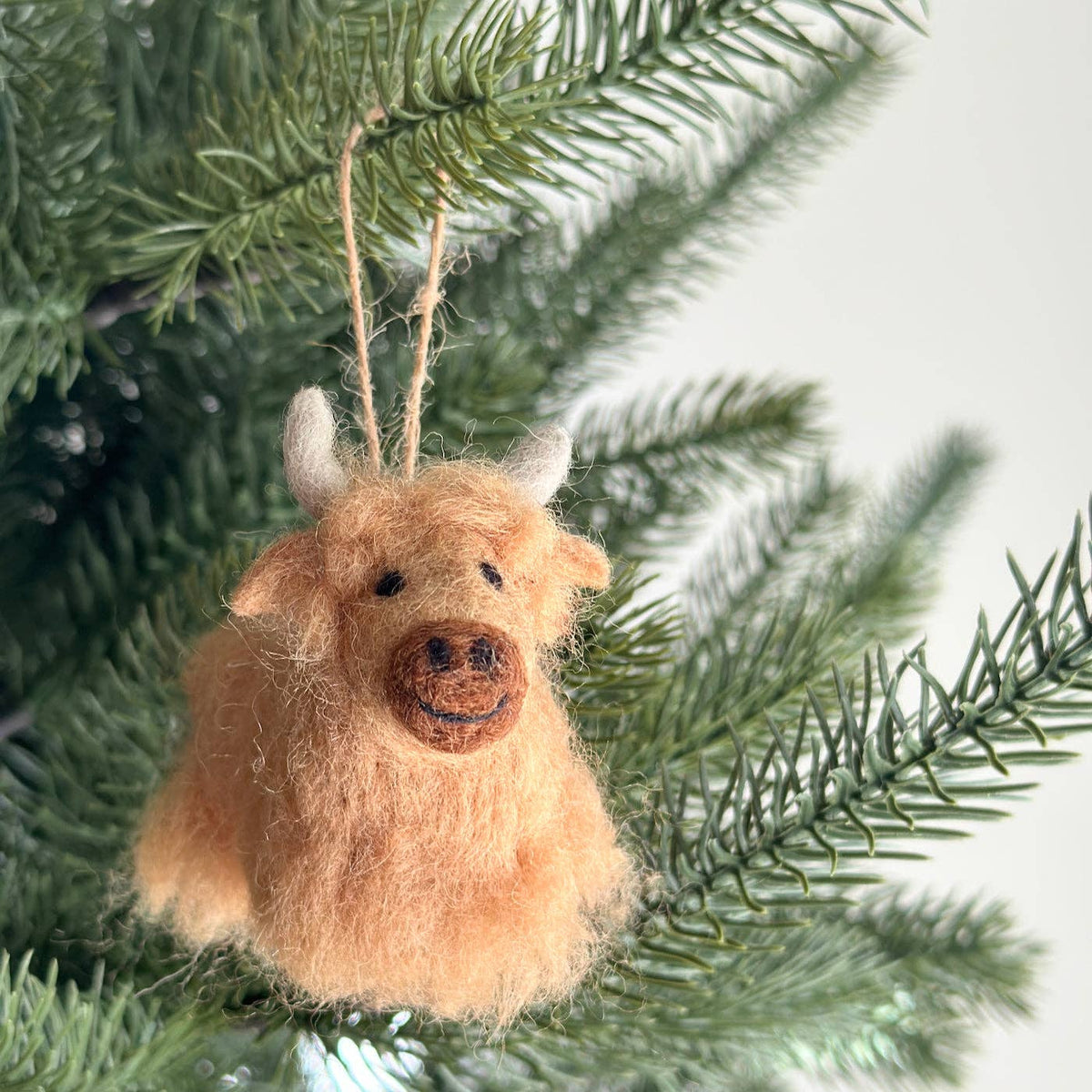 Felt Highland Cow Ornament: Beige