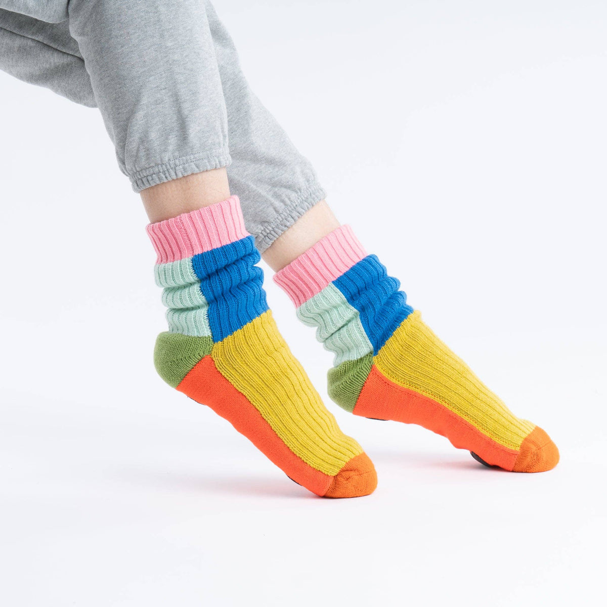 Kaleidoscope Knit House Socks: Olive Cobalt / L/XL - W 9.5-12.5<br>M 8-11