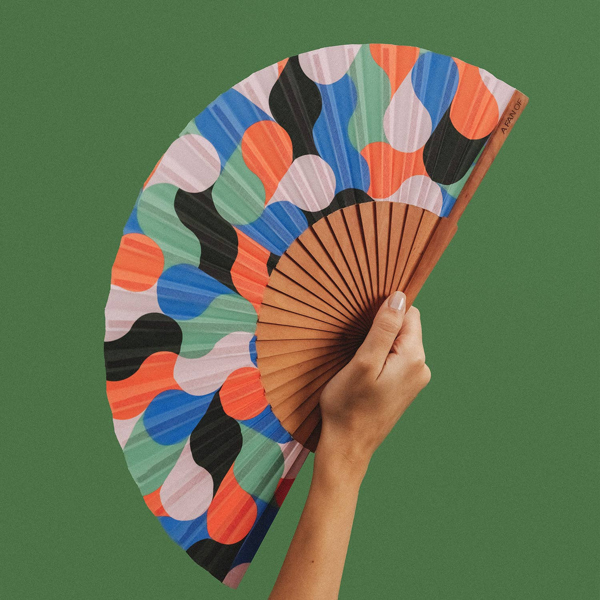 “Arcadia” Fan - Pink, Black, Blue & Green