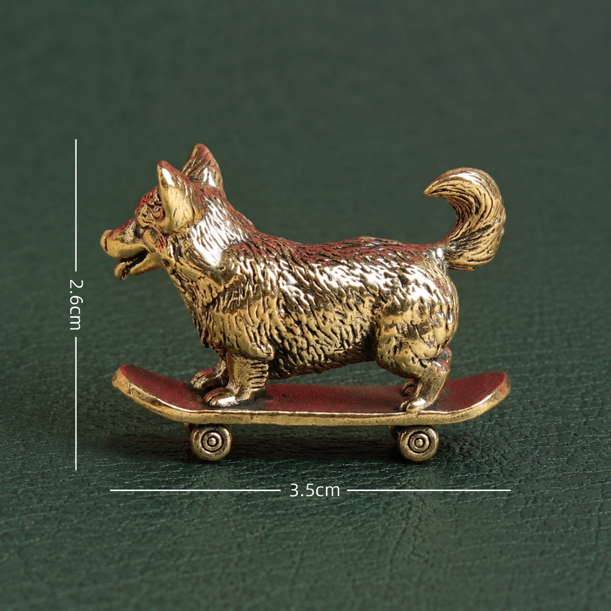 Solid Brass Skateboarding Corgi Figurine Ornament: A1