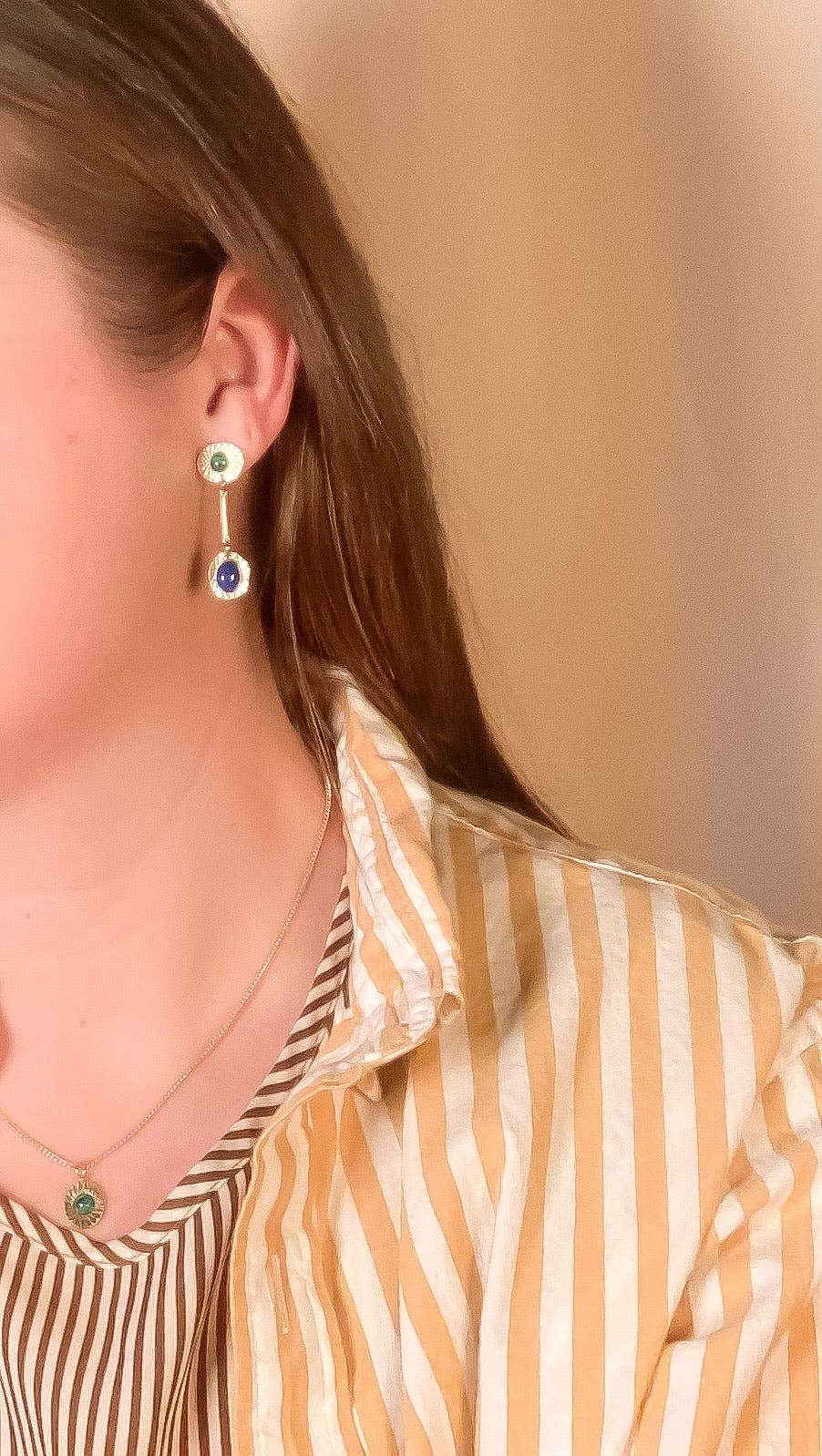 Malachite + Lapis Vintage Starburst Drop Earrings