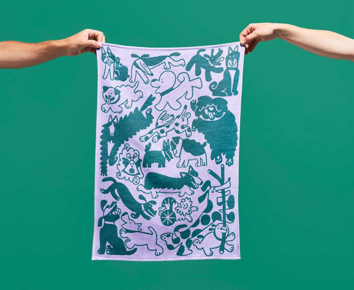Dogs Day Out Woven Cotton Tea Towel