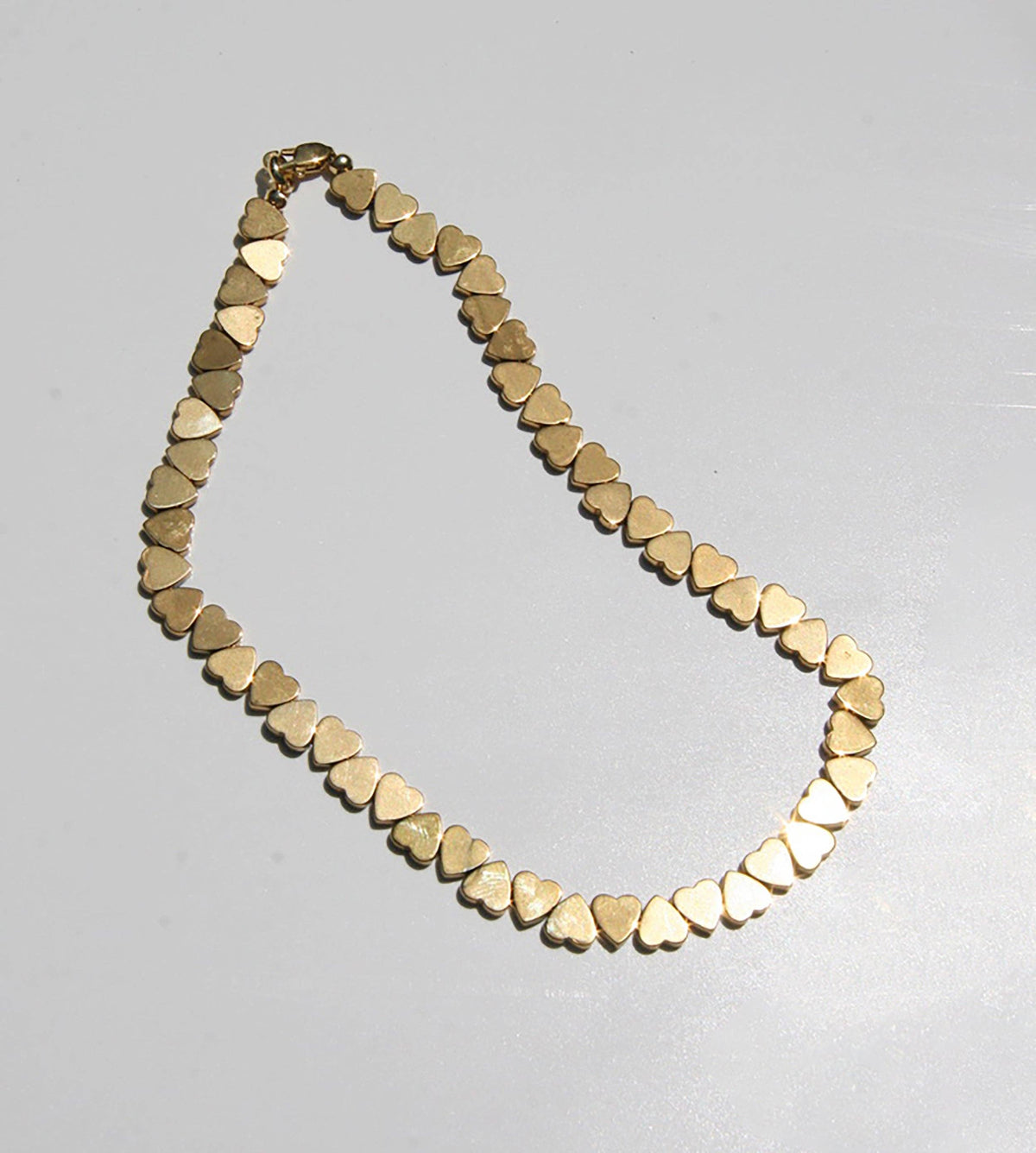 LOVER Gold Hematite Heart Beaded Necklace: 16"
