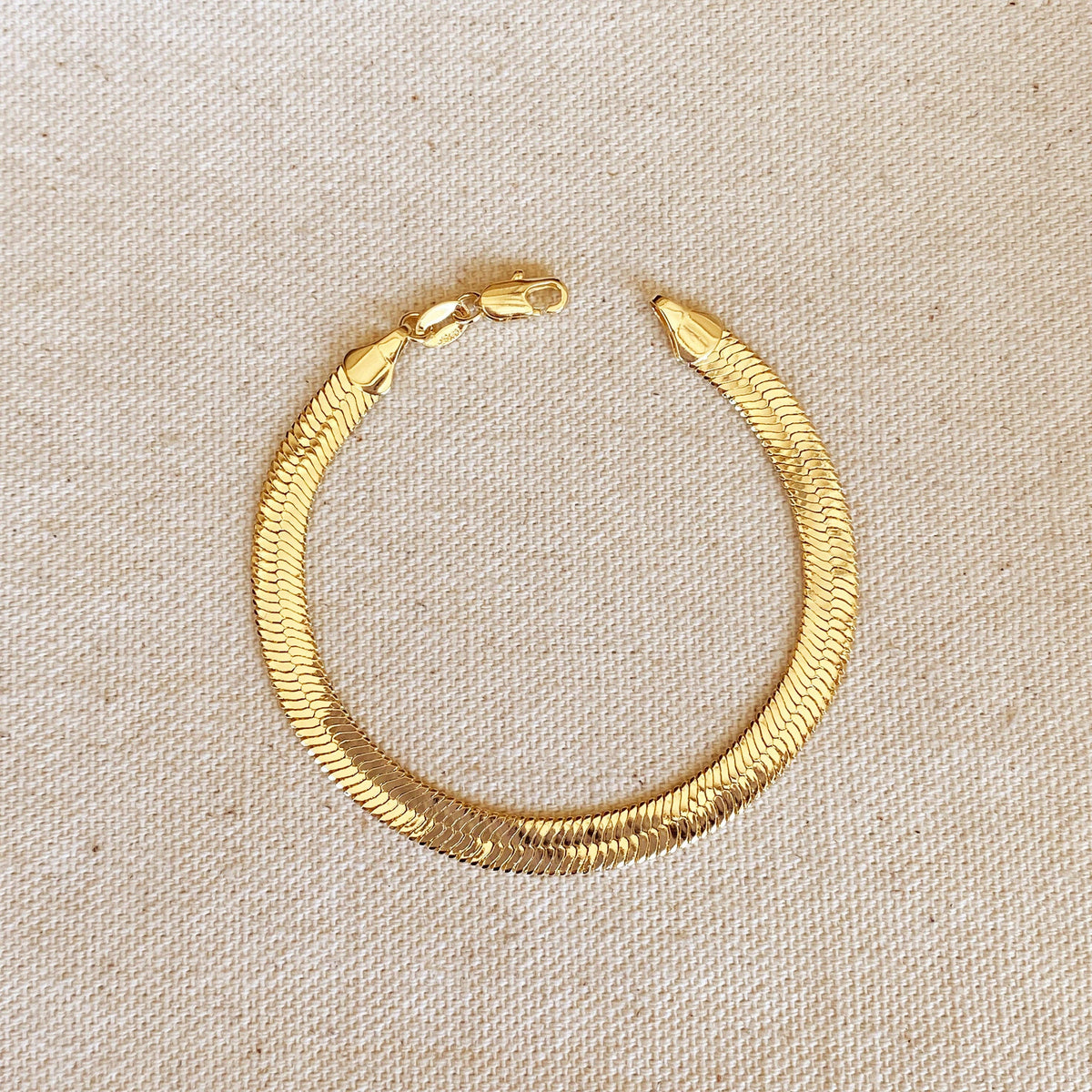 18k Gold Filled 6mm Herringbone Bracelet: 7 inches