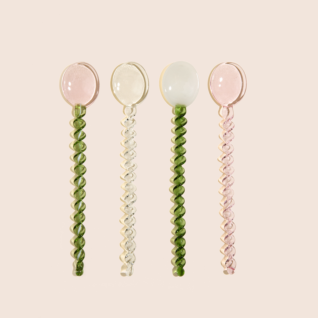 Glass Stirring Spoon: Pink/grn