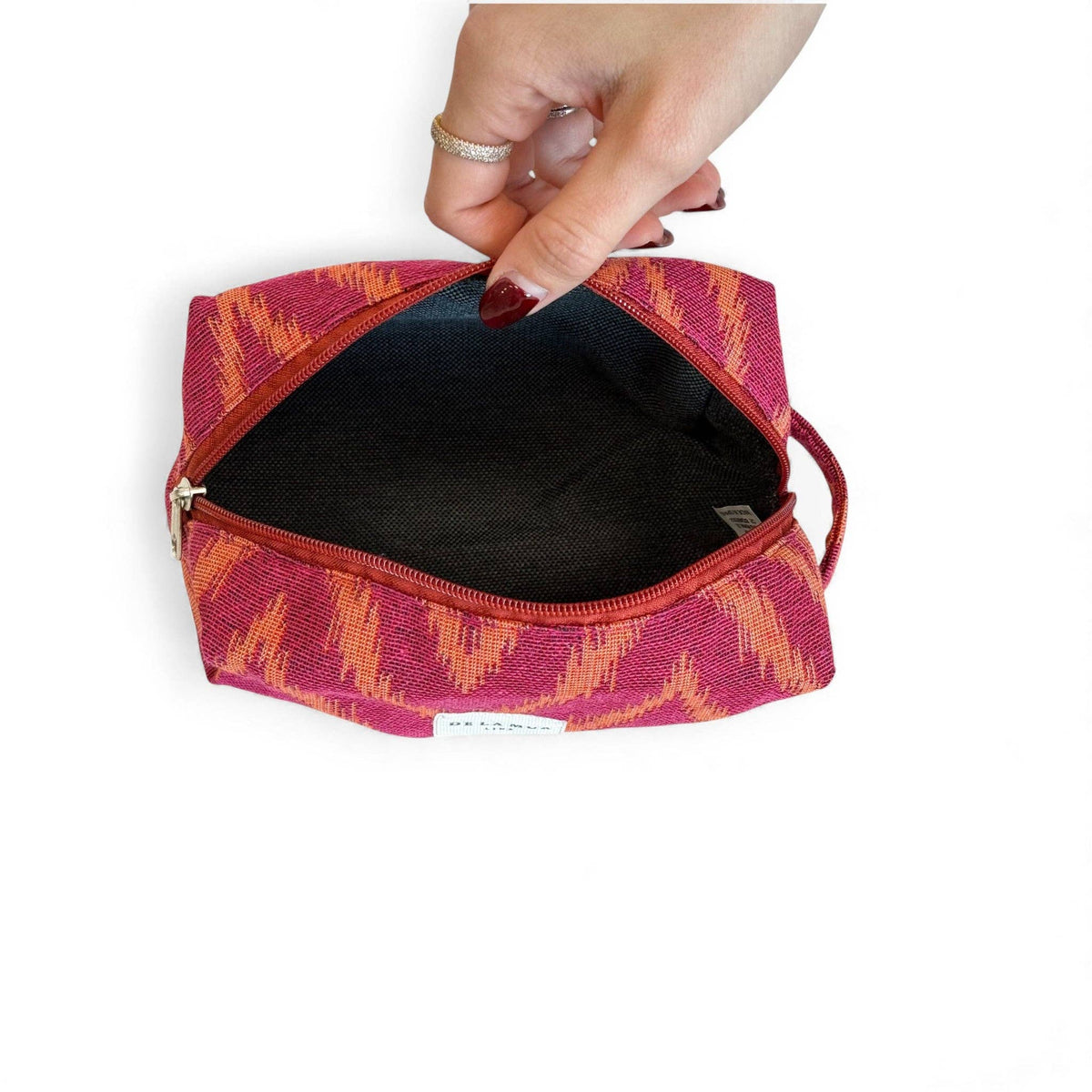 Zigzag Jacquard Squared Makeup Bag – Pink & Orange (Fuego)