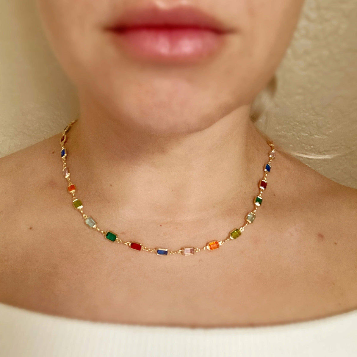 18k Gold Filled Multicolor Rainbow Necklace: 16&quot; necklace + 2&quot; extension