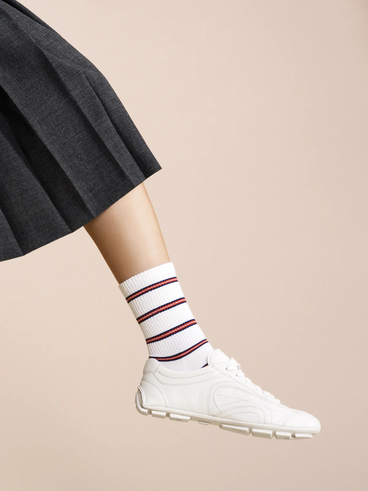 Pencil Stripe Sporty Crew - White