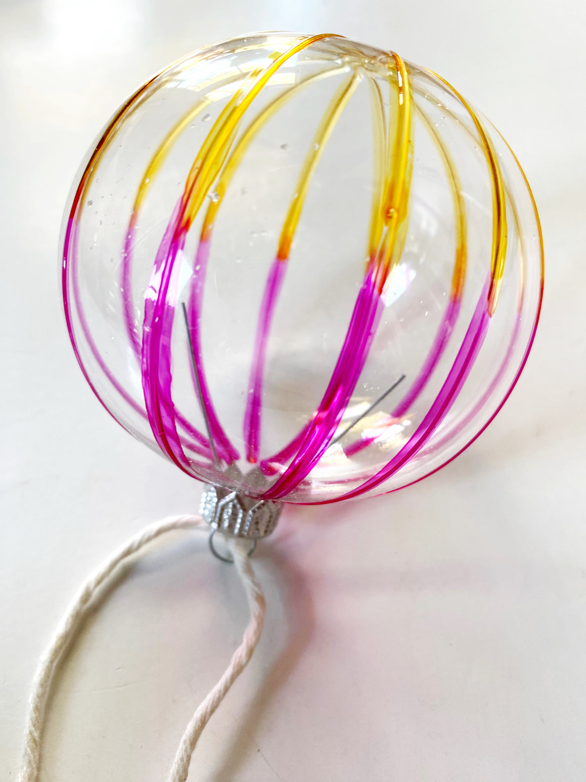 Stripe Ornament, 8cm Pink &amp; Orange