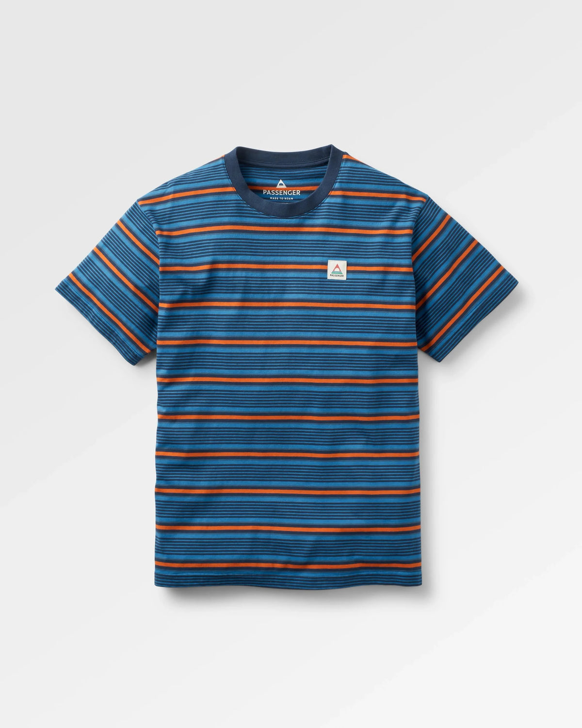 Retro Recycled Cotton T-Shirt: Azure Blue Multi Stripe