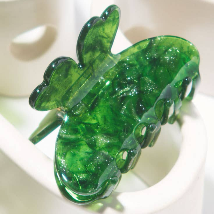 Lucky Four Leaf Clover Green Sparkle Acetate Hair Claw Clip
