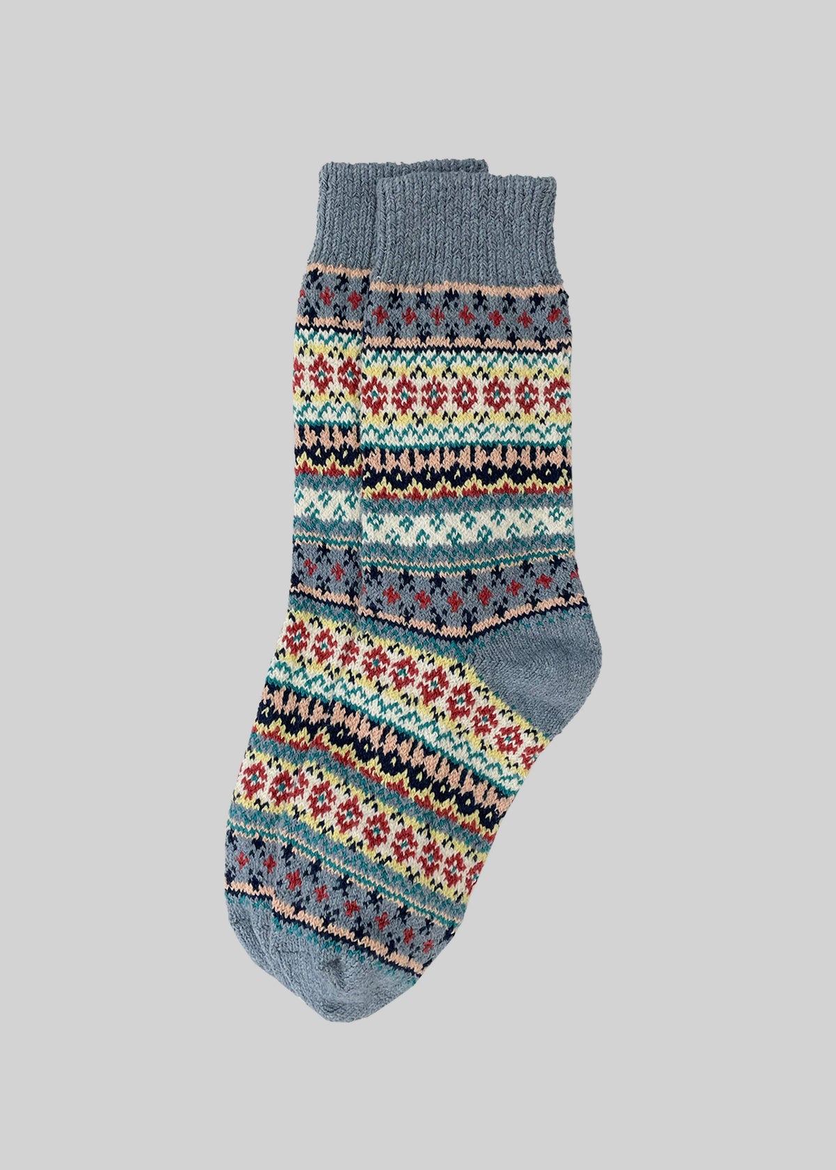 Cotton Fair Isle Sock: Navy (L)