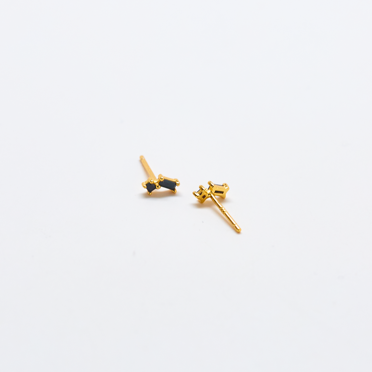 Gold Vermeil Black Geometric Baguette Stud Earring- SINGLE