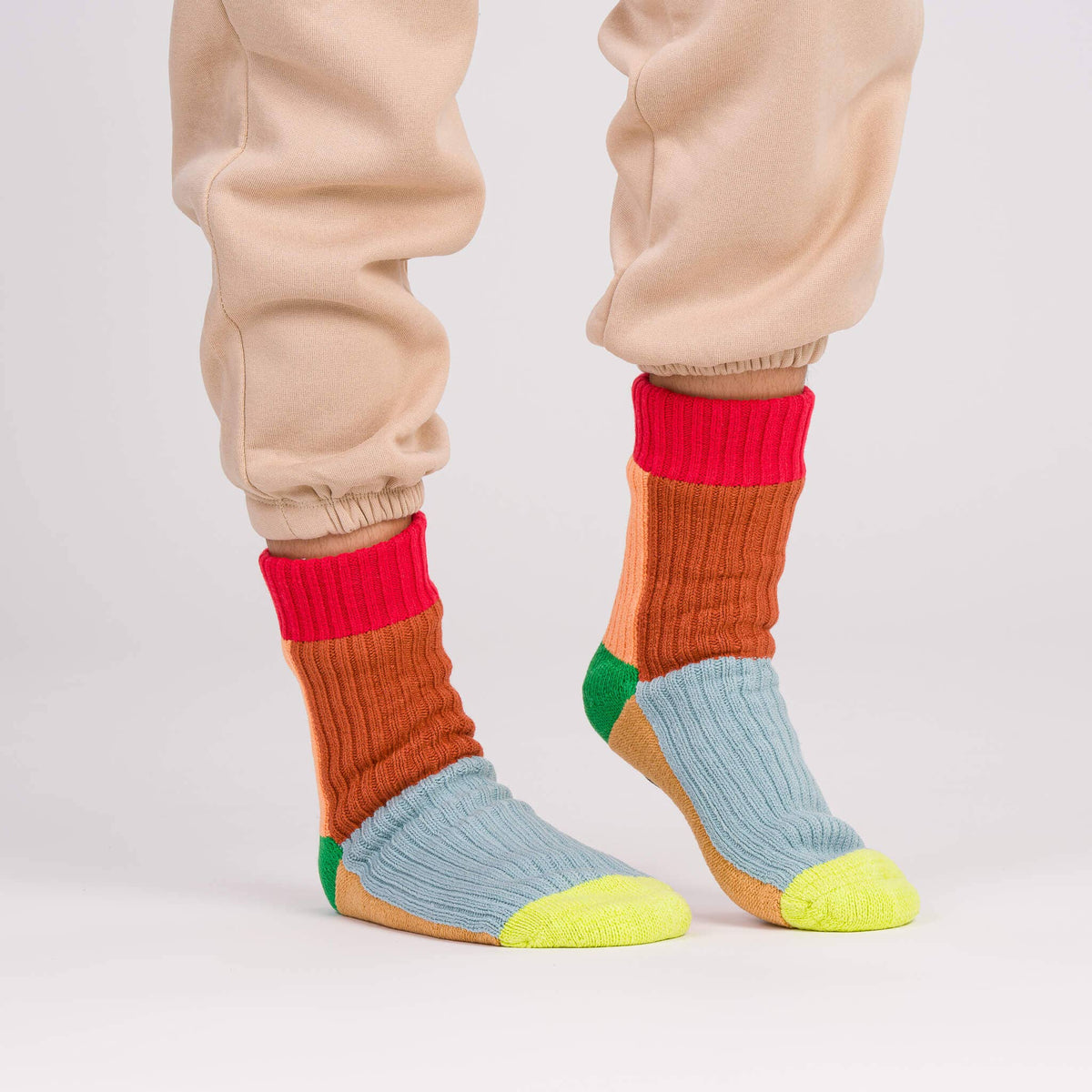 Kaleidoscope Knit House Socks: Stone Blue Rust (L/XL)