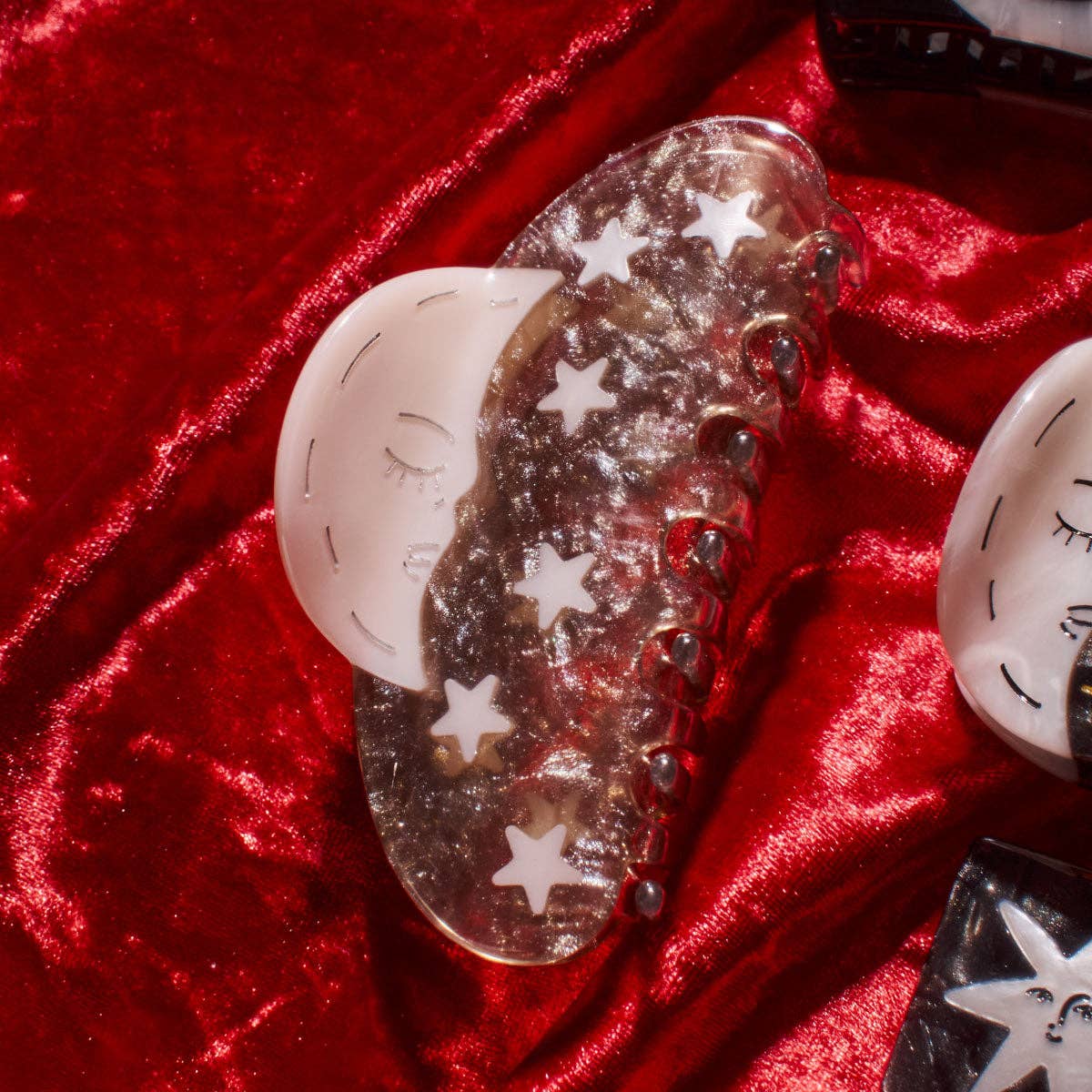 Moon and Stars Claw - Silver Sparkle Acetate Hair Clip