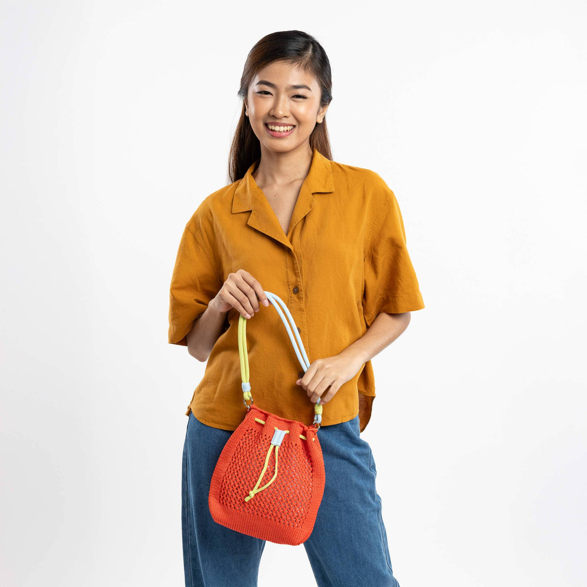 Drawstring Raffia Mini Bag: Poppy