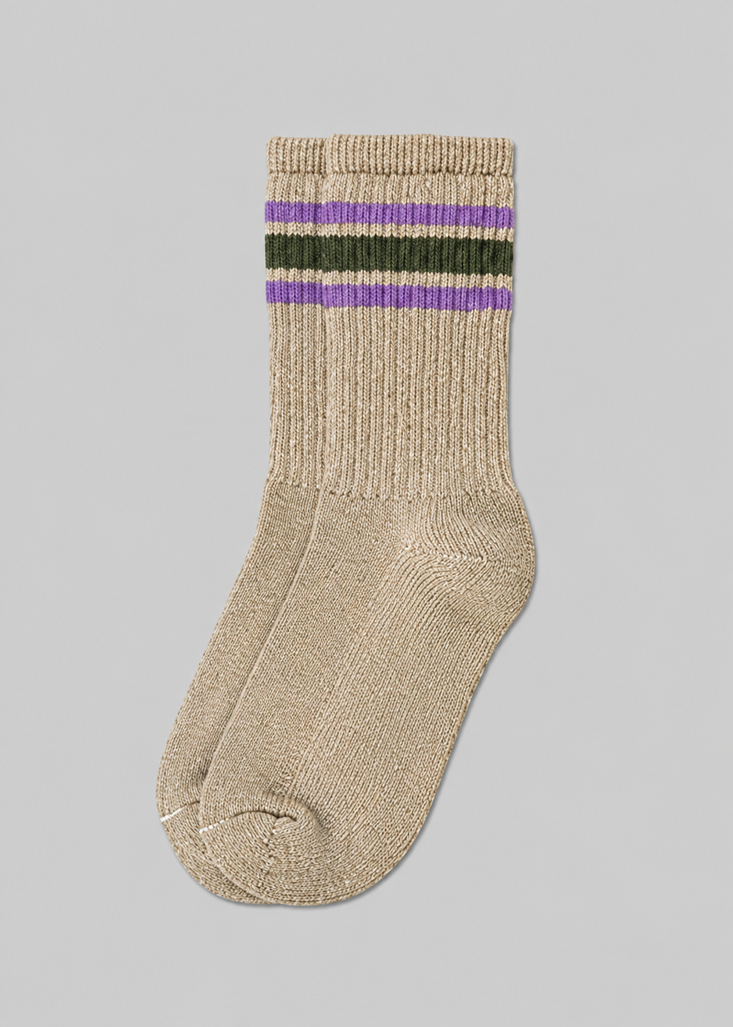 Merino Activity Crew: Taupe / Purple Stripe (M)