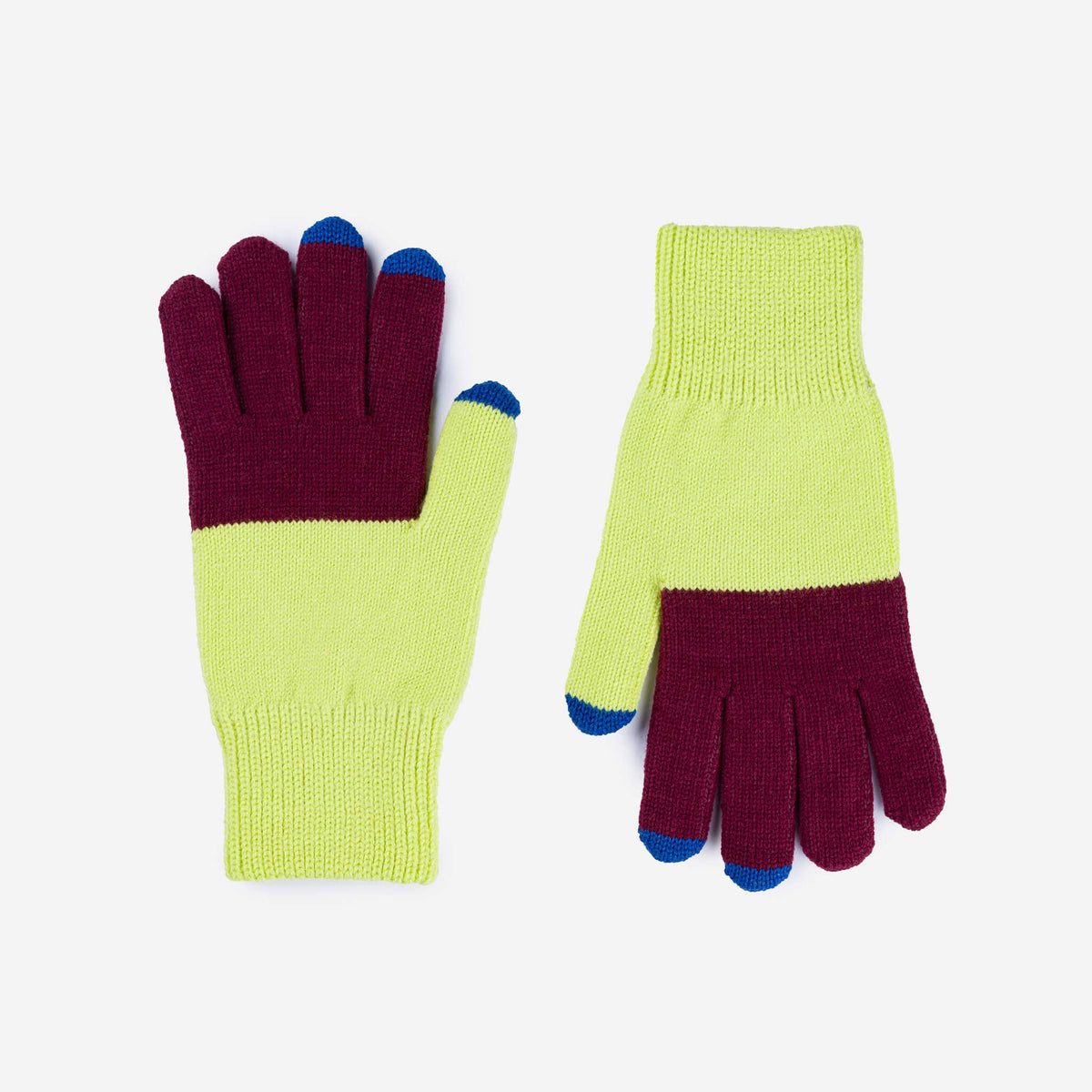 Colorblock Knit Touchscreen Gloves: Lime Wine Red