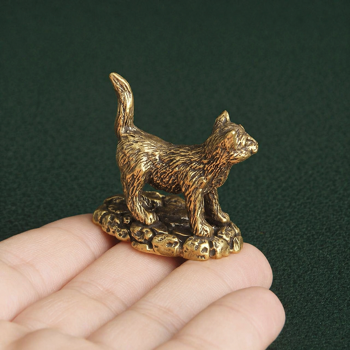 Antique Brass Reclining Cat Figurine Desktop Ornament: A1