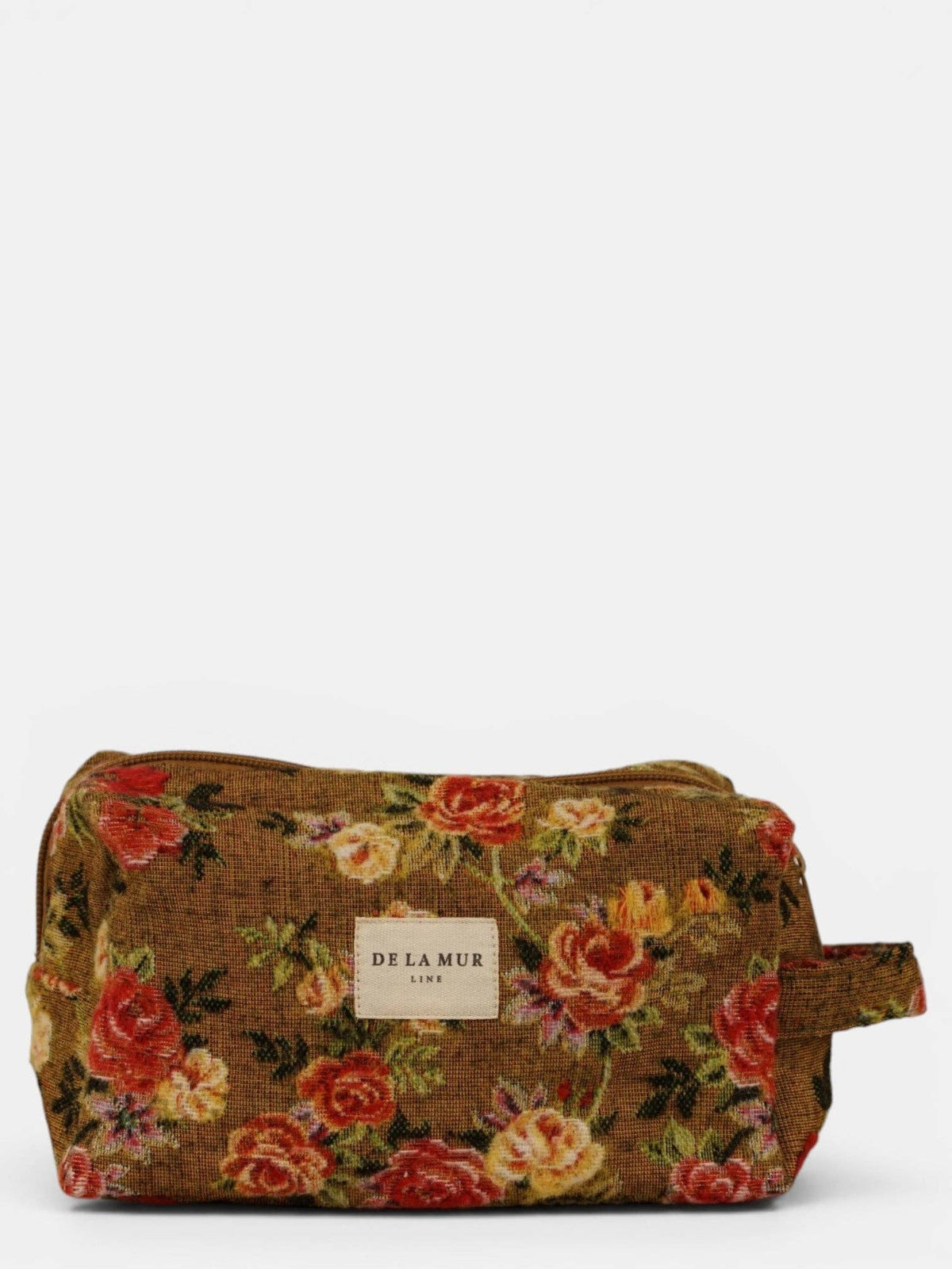 Floral Jacquard Squared Makeup Bag – Mustard & Red (Esme)