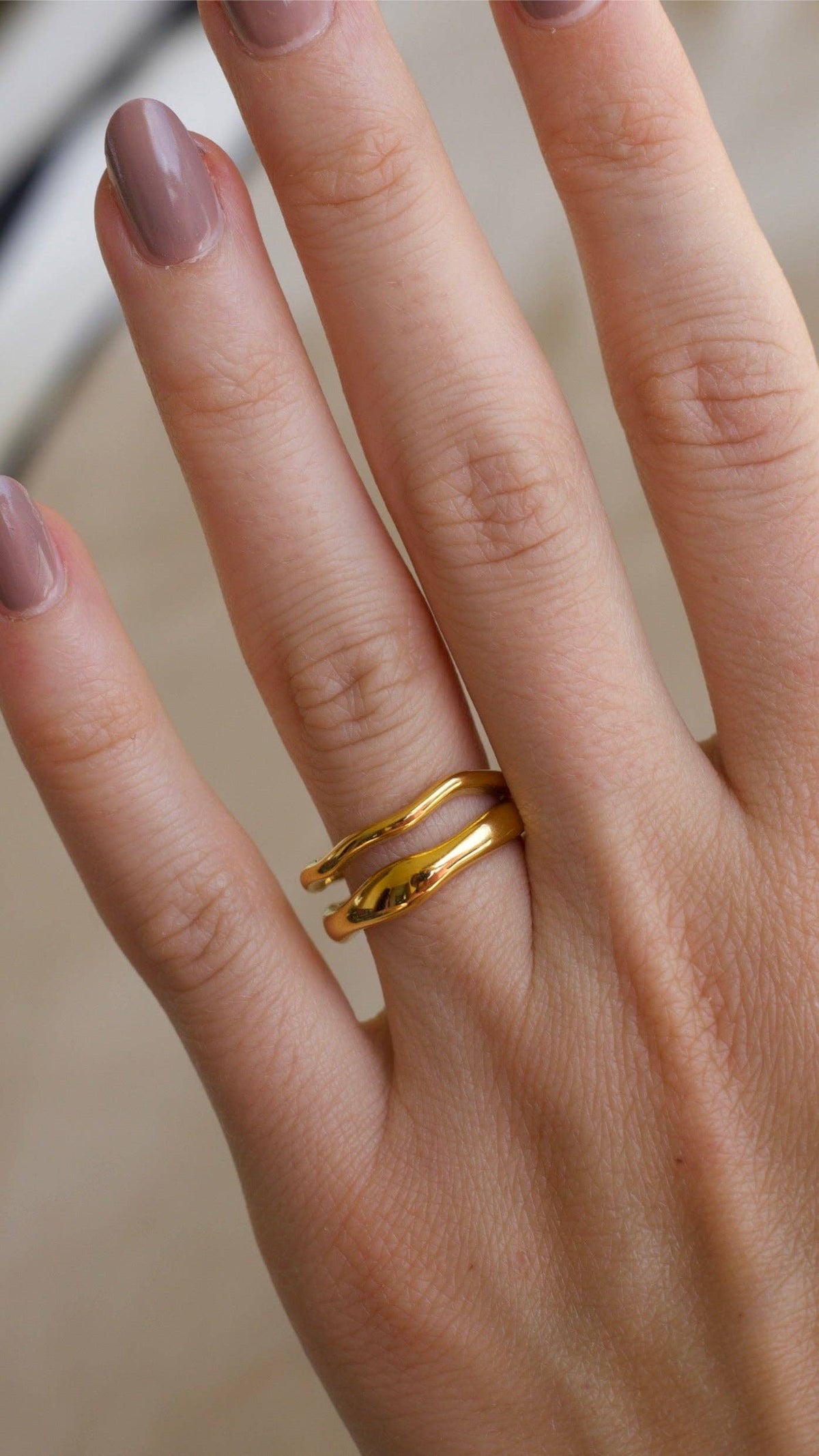 Shantina - Double Layer Wave Gold Stacking Ring