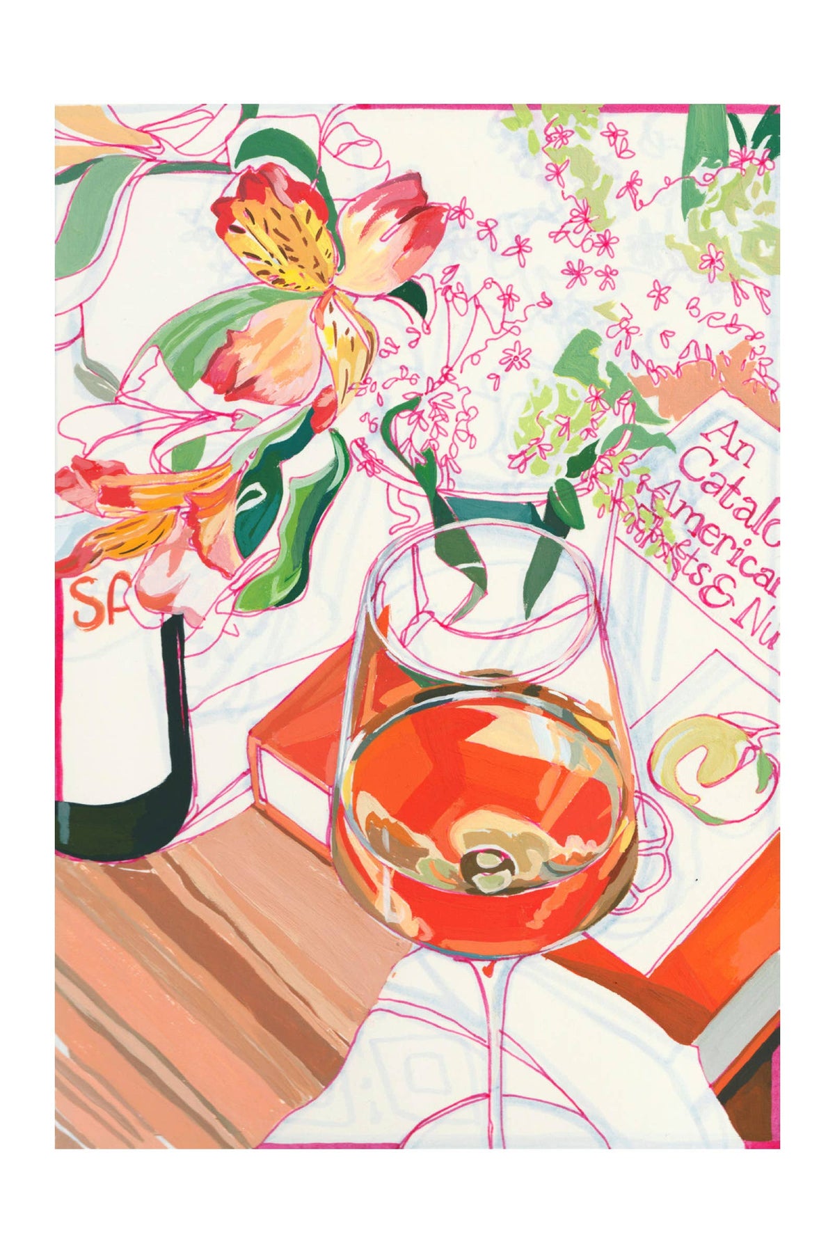 &quot;Orange Wine&quot; Floral Signed Archival Giclee Print: 8x10&quot;