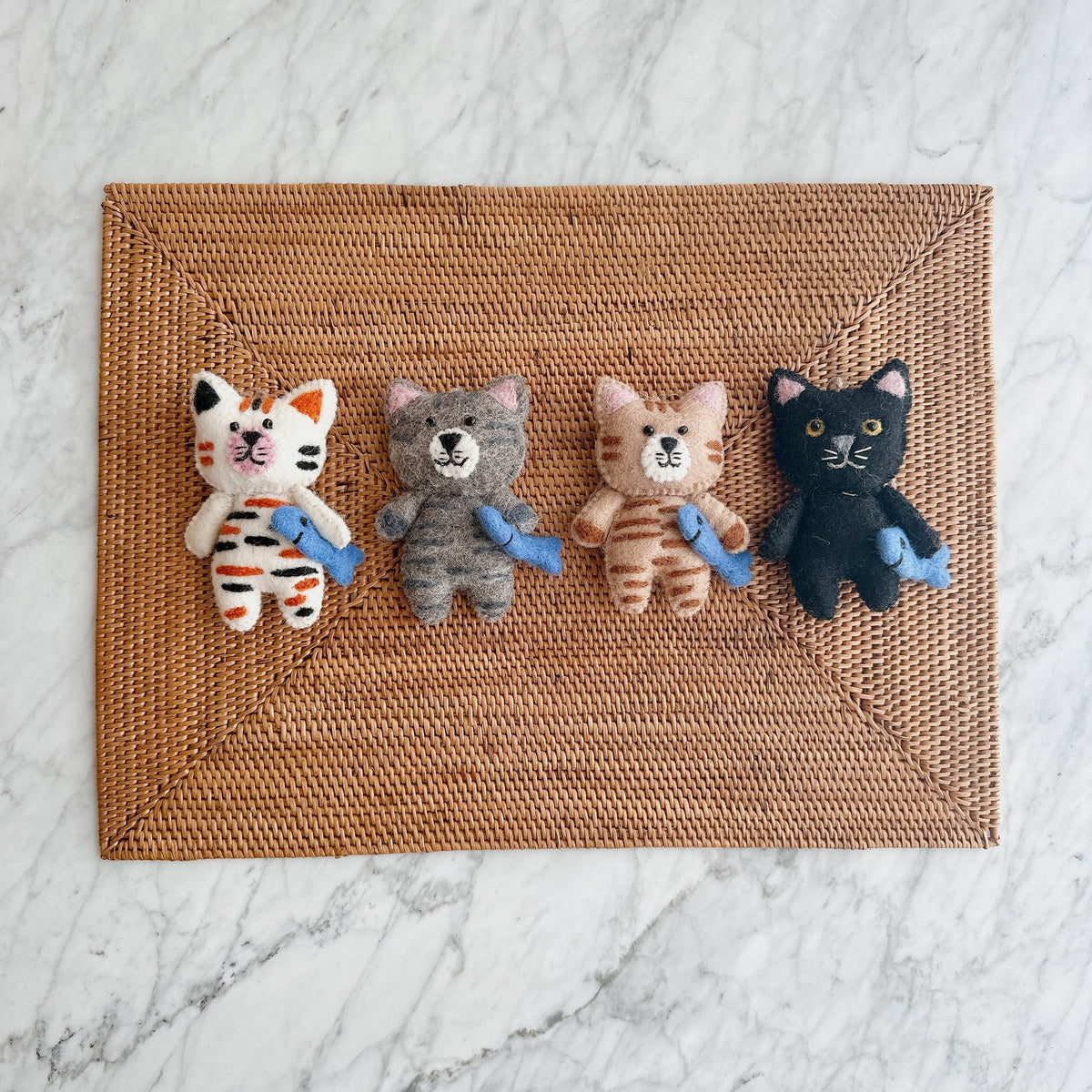 Flat Cat Holding Fish Ornament: