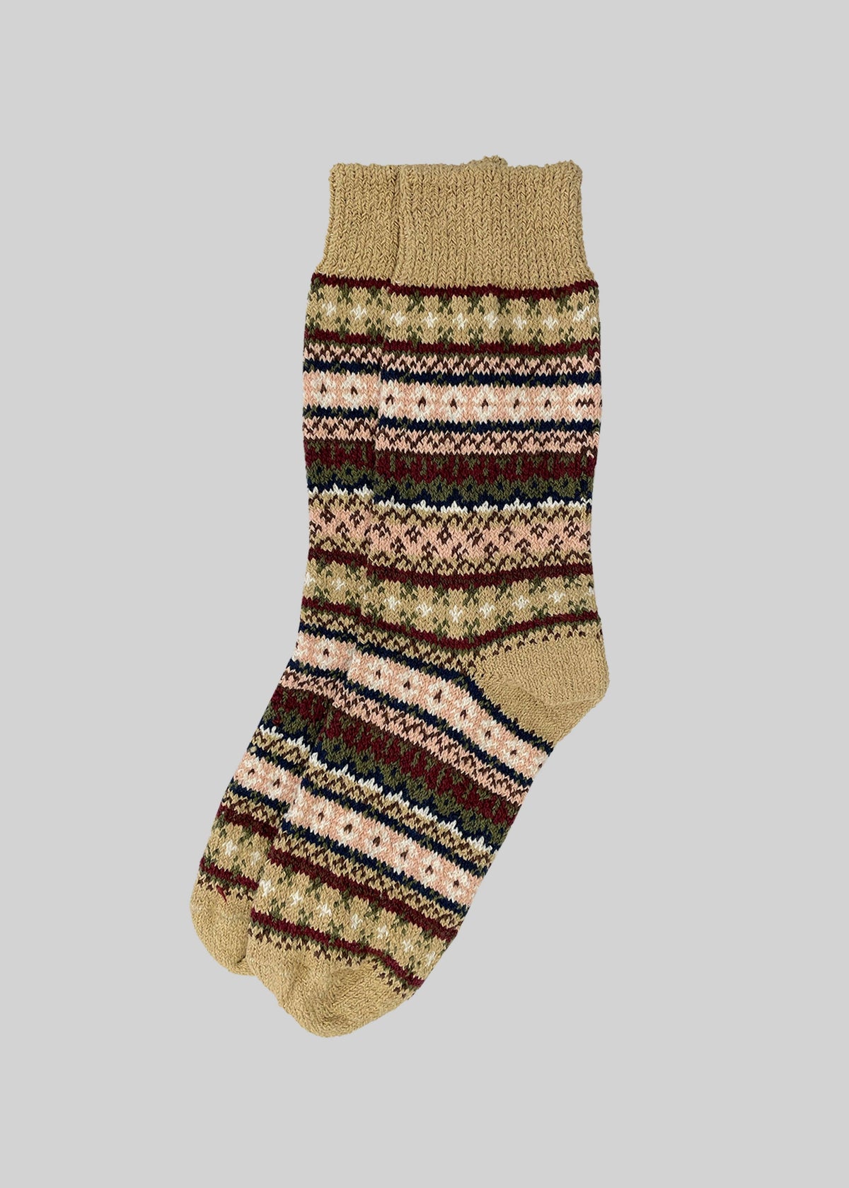 Cotton Fair Isle Sock: Tan (M)