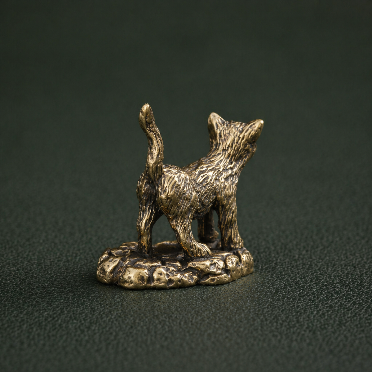 Antique Brass Reclining Cat Figurine Desktop Ornament: A1