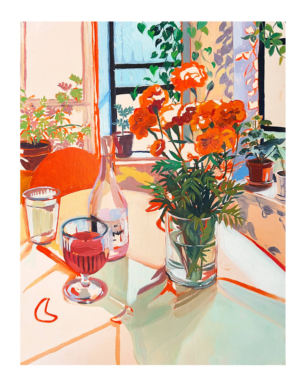 "Olivia's House" Wine and Flowers in NYC Signed Giclee Print: 8x10
