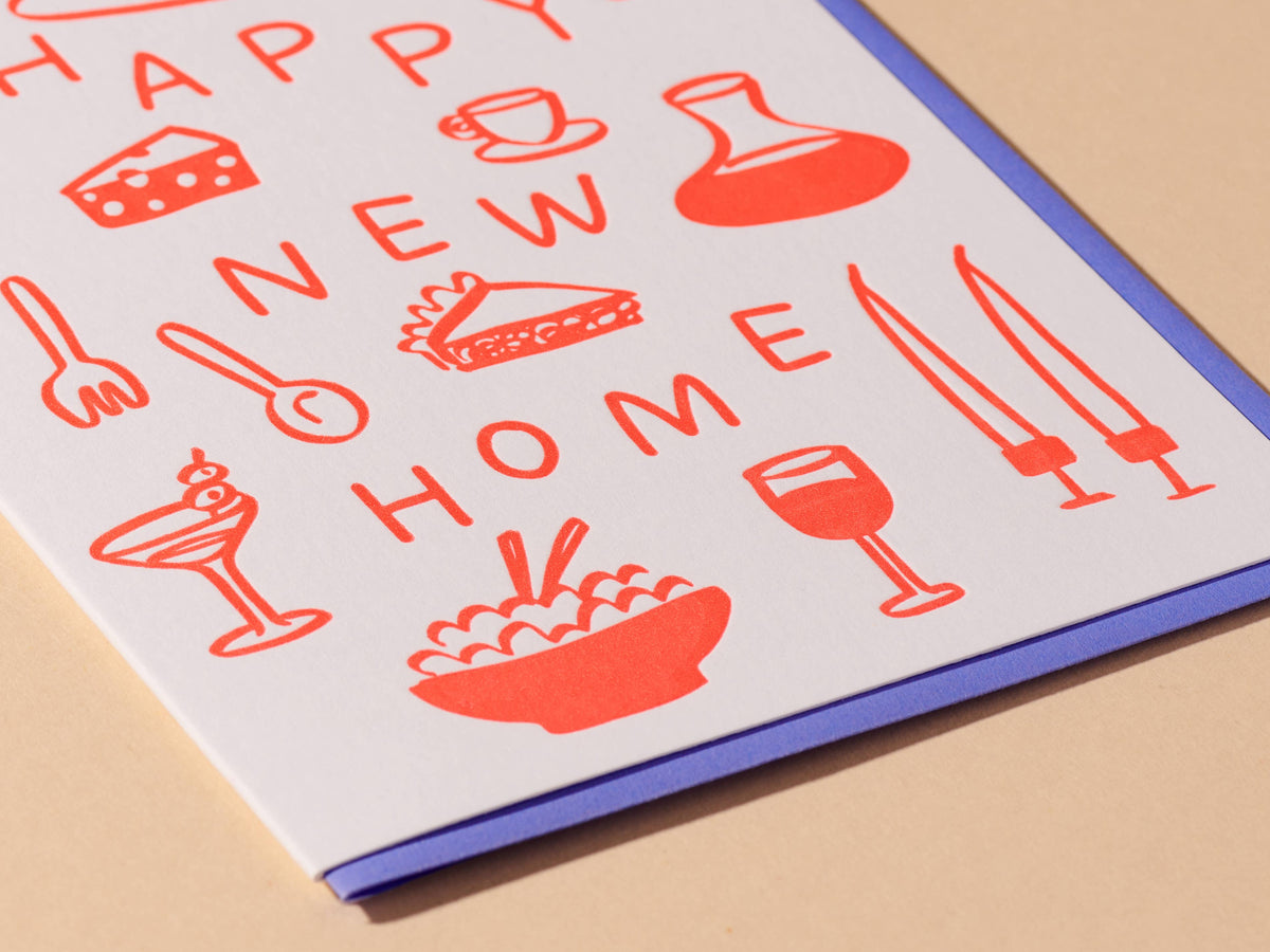 Happy New Home Letterpress Food Icons Housewarming Card