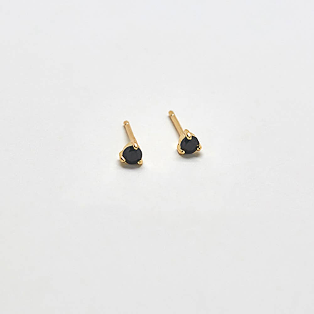 Gold Vermeil Black Cubic Zirconia Round Studs sold SINGLE