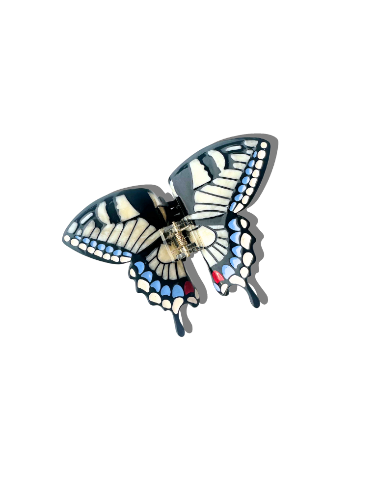 Hand-painted Swallowtail Butterfly Claw Hair Clip: White