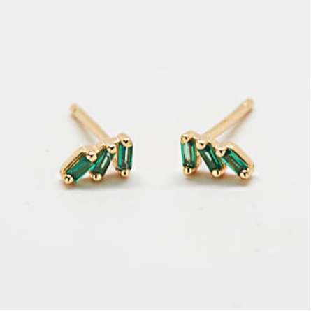 Green Triple Baguette Gold Vermeil Stud - SINGLE