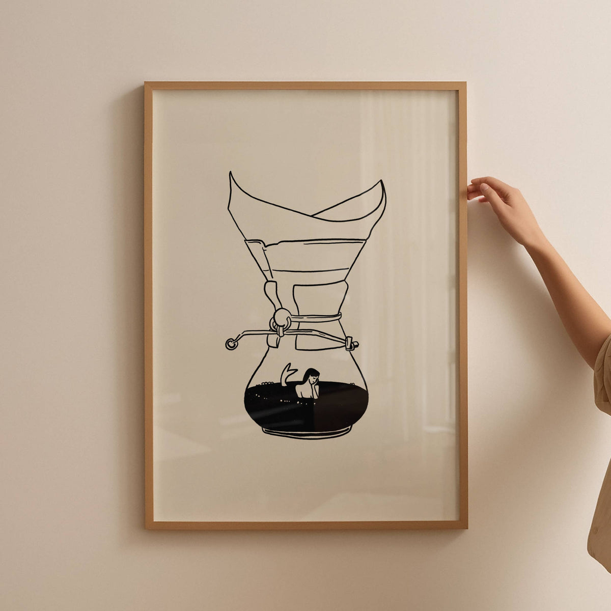 Pour Over Coffee &amp; Mermaid Minimal Art Print: 8x10