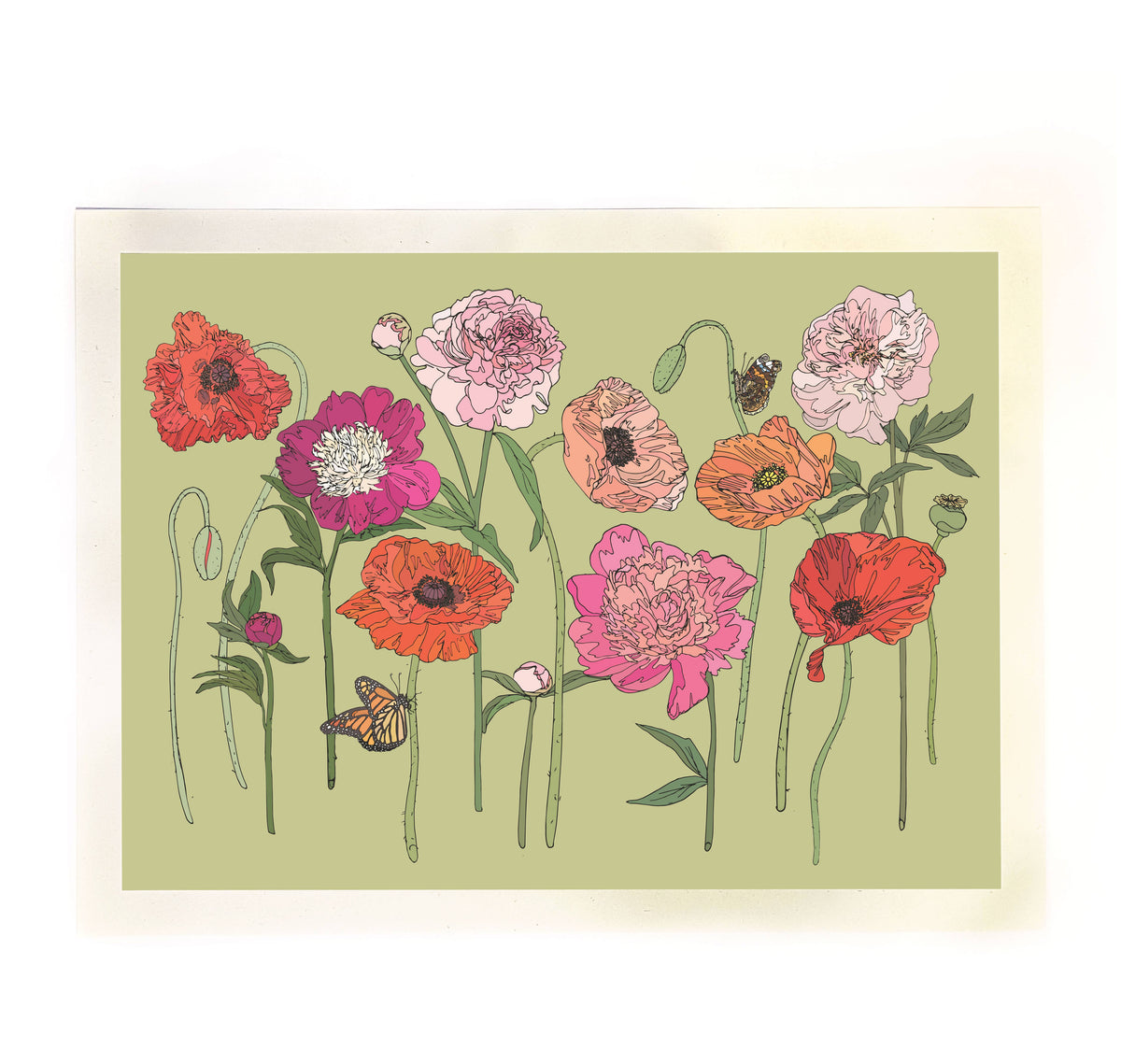 Peony and Poppy Flower Print - 12x16 inches