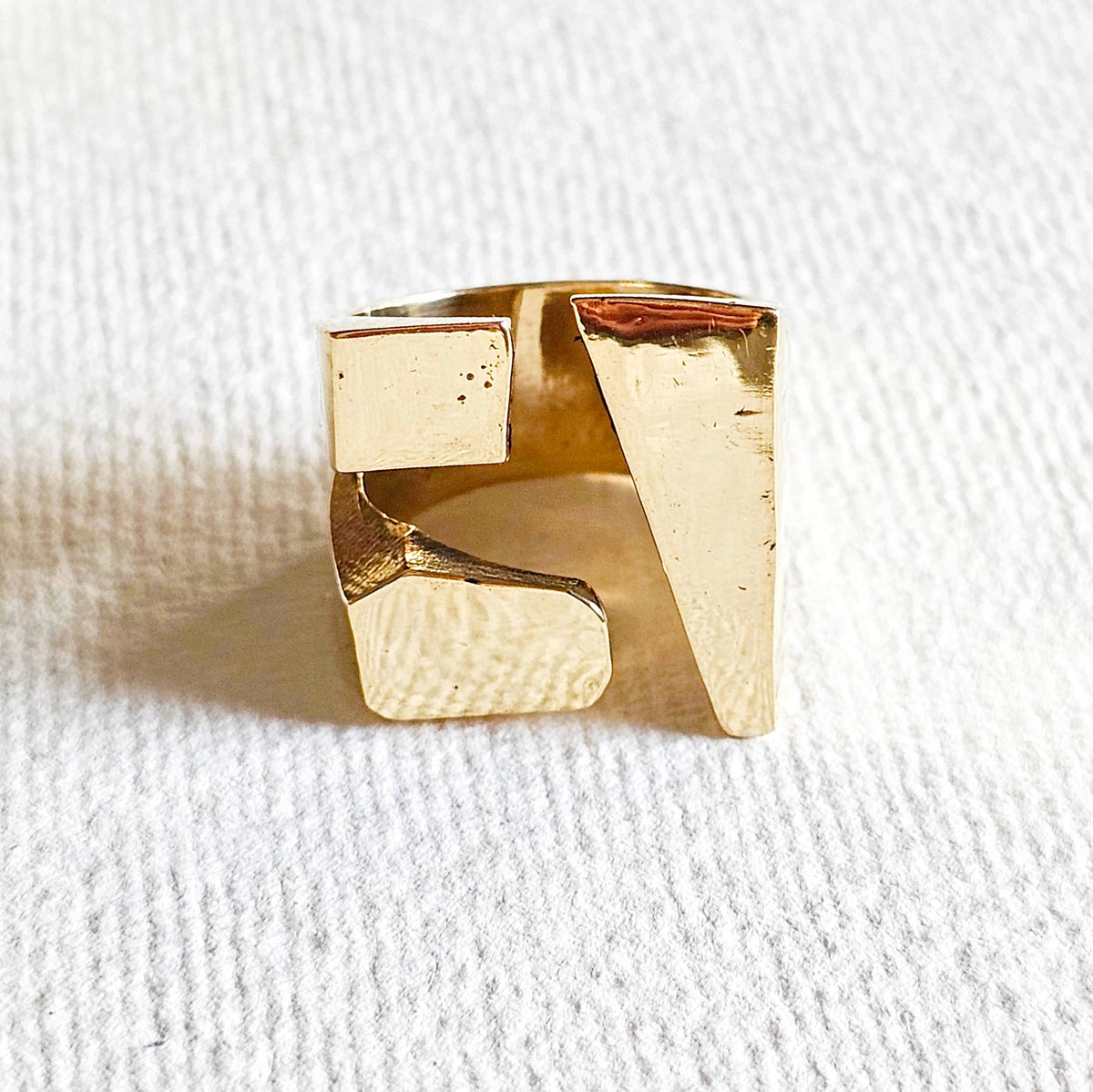 Brass chunky cubed ring cubed adjustable handmade geometric