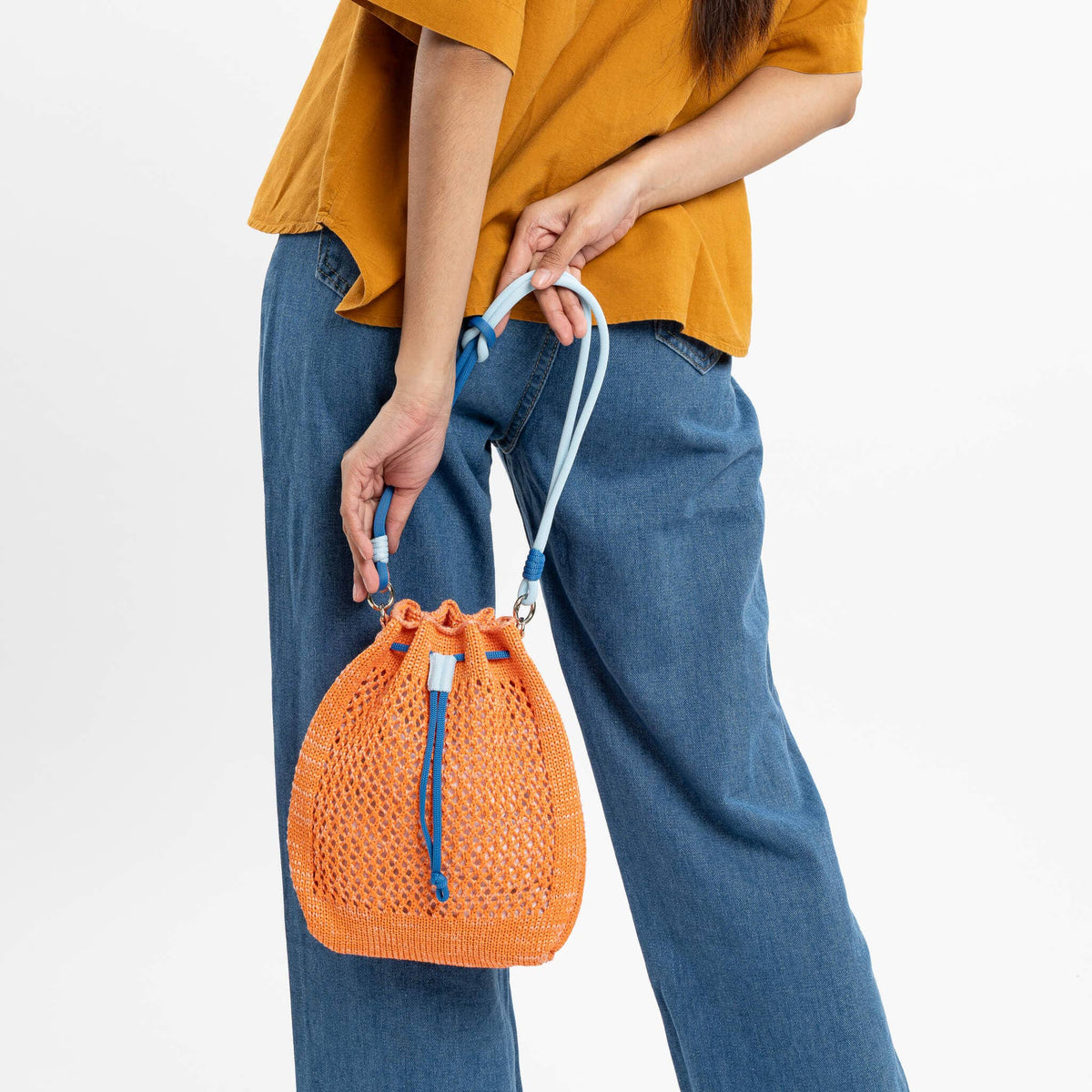 Drawstring Raffia Mini Bag: Peach
