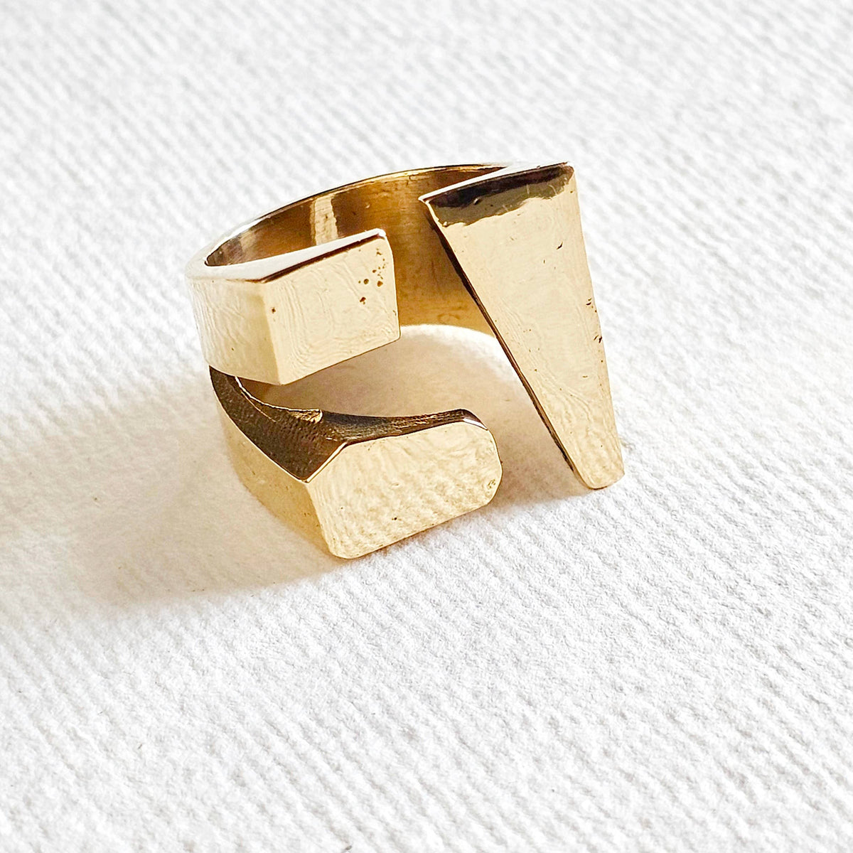 Brass chunky cubed ring cubed adjustable handmade geometric