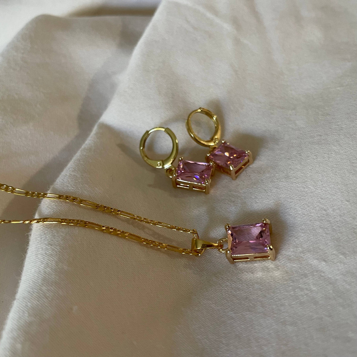 Rosa Pink Stone Gold Filled Necklace Gemstone Charm