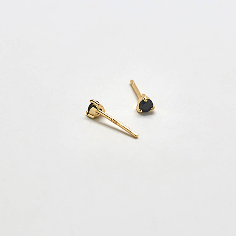 Gold Vermeil Black Cubic Zirconia Round Studs sold SINGLE