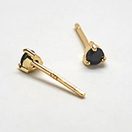 Gold Vermeil Black Cubic Zirconia Round Studs sold SINGLE